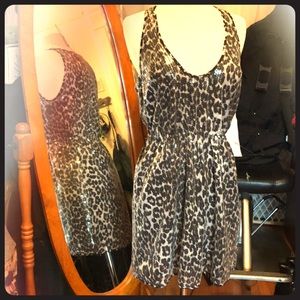 Leopard print sleeveless mini with clear sequins